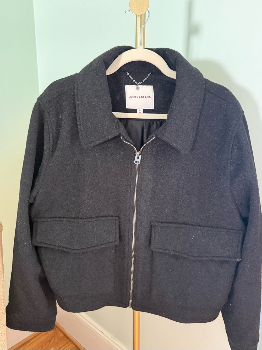 Lucky Brand Black Zip-Front Bomber Jacket